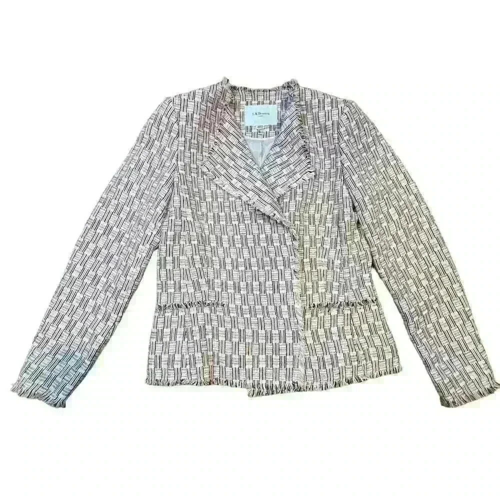 L.K. Bennett Women's Tweed Blazer Size US 4 UK 8 Pink Fringe Pockets Multicolor